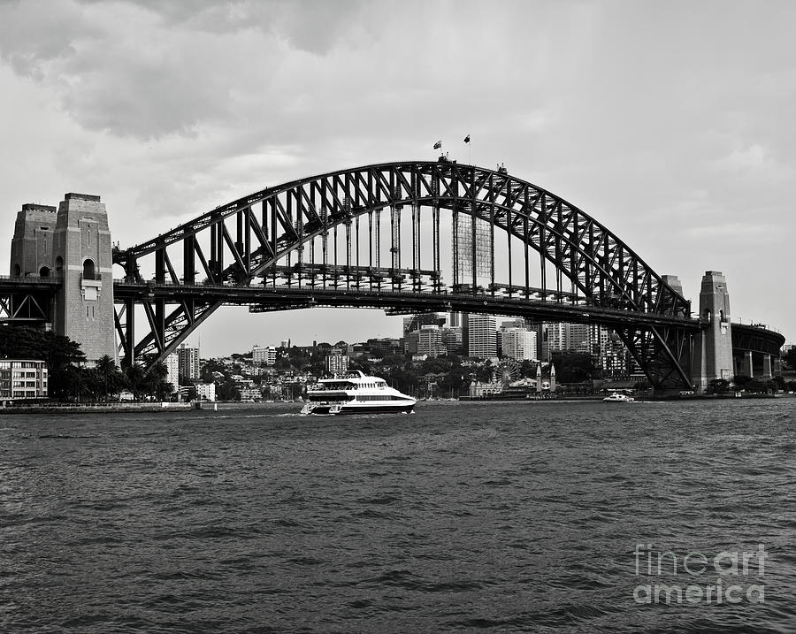 Sydney Harbour Bridge In Black And White Photograph