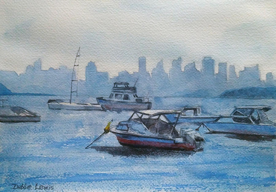 Boat Painting - Sydney in the Haze by Debbie Lewis