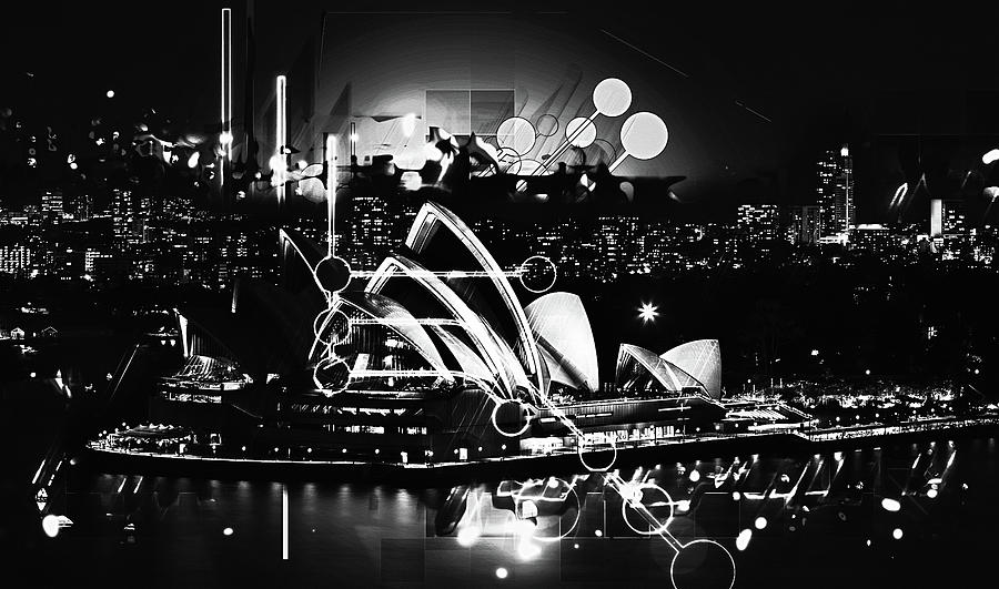 Black And White Photograph - Sydney Opera House Goes Modern Black and White by Georgiana Romanovna