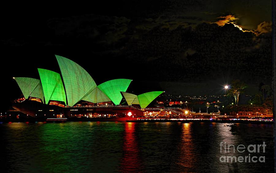 Sydney Opera House VIVID Festival-Green Photograph by Diana Mary Sharpton