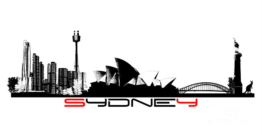 Sydney skyline black Digital Art by Justyna Jaszke JBJart