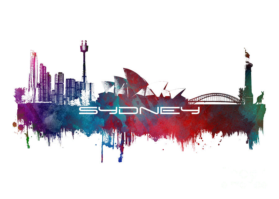 Sydney skyline city blue Digital Art by Justyna Jaszke JBJart