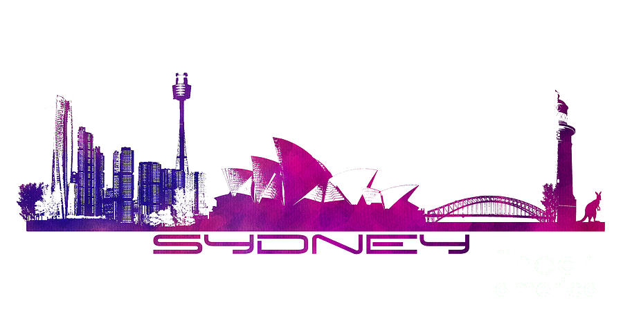 Sydney skyline purple Digital Art by Justyna Jaszke JBJart