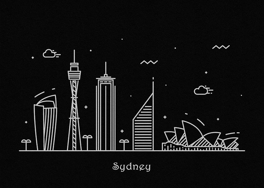 Sydney Skyline Travel Poster Drawing by Inspirowl Design