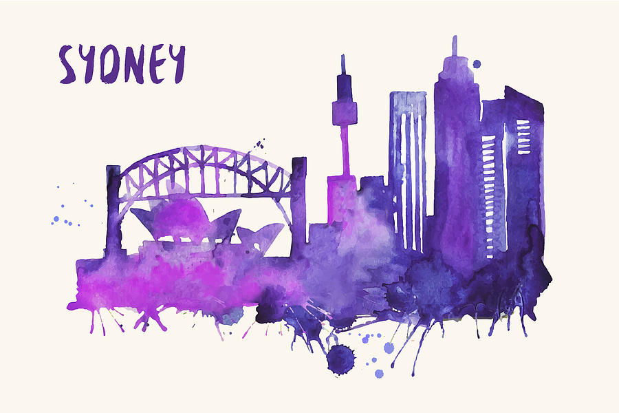 Sydney Skyline Painting - Sydney Skyline Watercolor Poster - Cityscape Painting Artwork by Beautify My Walls