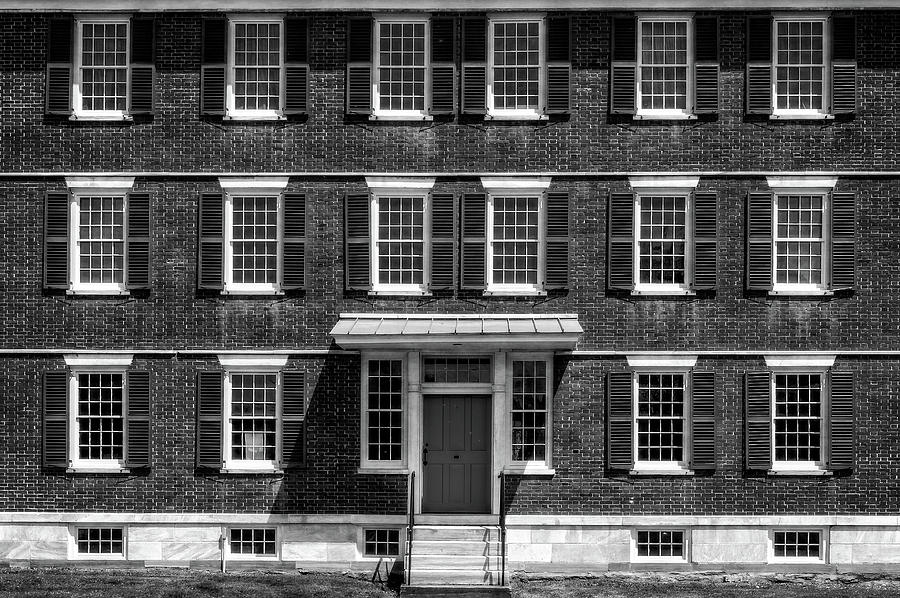 Symmetrical New England Style House  -  1830bricknewengbldgblkwhi184665 Photograph by Frank J Benz