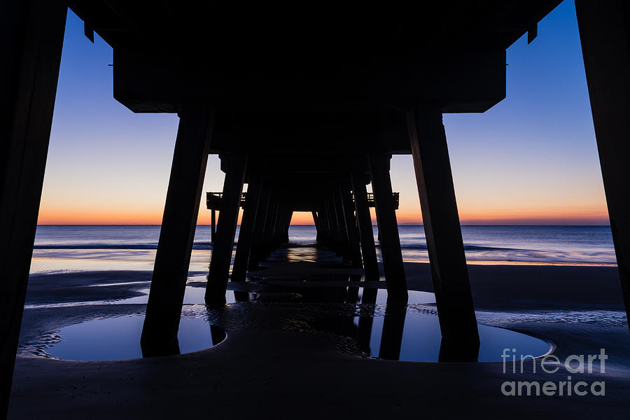 Beach Photograph - Symmetrical Sunrise Tybee Island Pier Georgia by Dawna Moore Photography