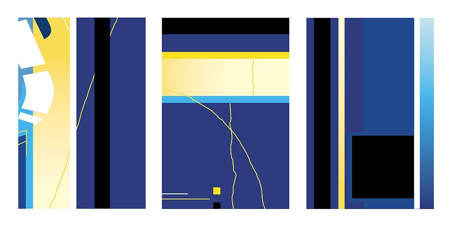Symphony in Blue - Triptych 2 Digital Art by David Hargreaves
