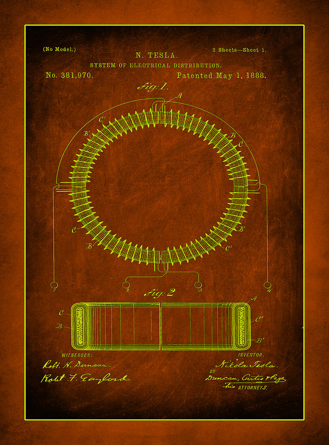 System of Electrical Distribution Patent Drawing 1e Mixed Media by Brian Reaves