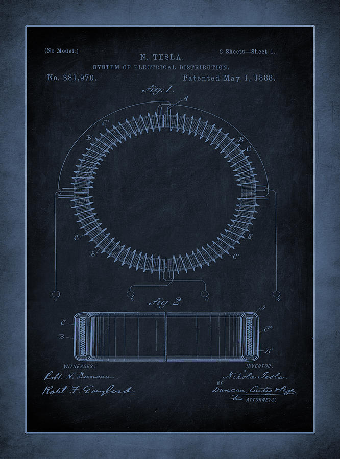 System of Electrical Distribution Patent Drawing 1f Mixed Media by ...