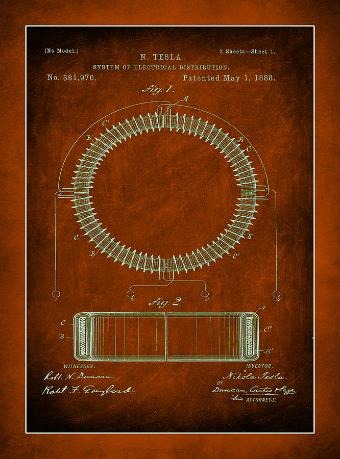 System of Electrical Distribution Patent Drawing  Mixed Media by Brian Reaves