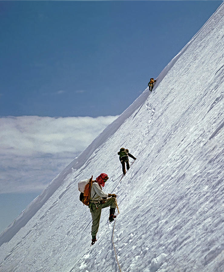 T-104106 Climbing Steep Ice on Mt. Baker 1957 Photograph by Ed Cooper Photography