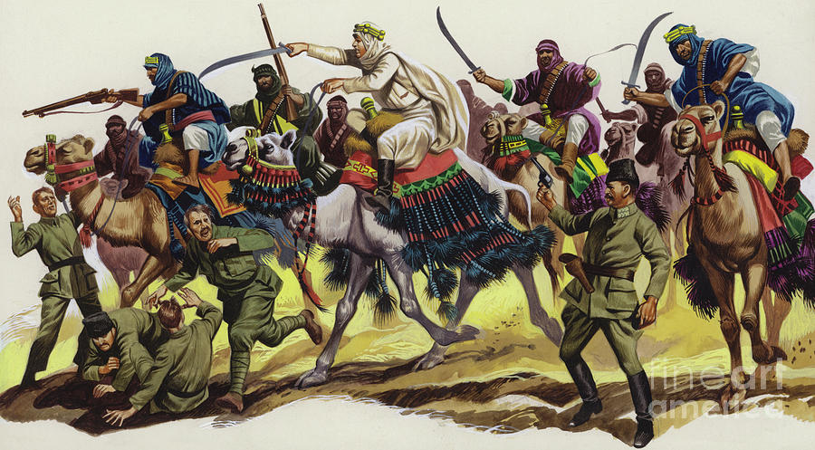Lawrence Of Arabia Painting - T E Lawrence leading an Arab attack by Ron Embleton