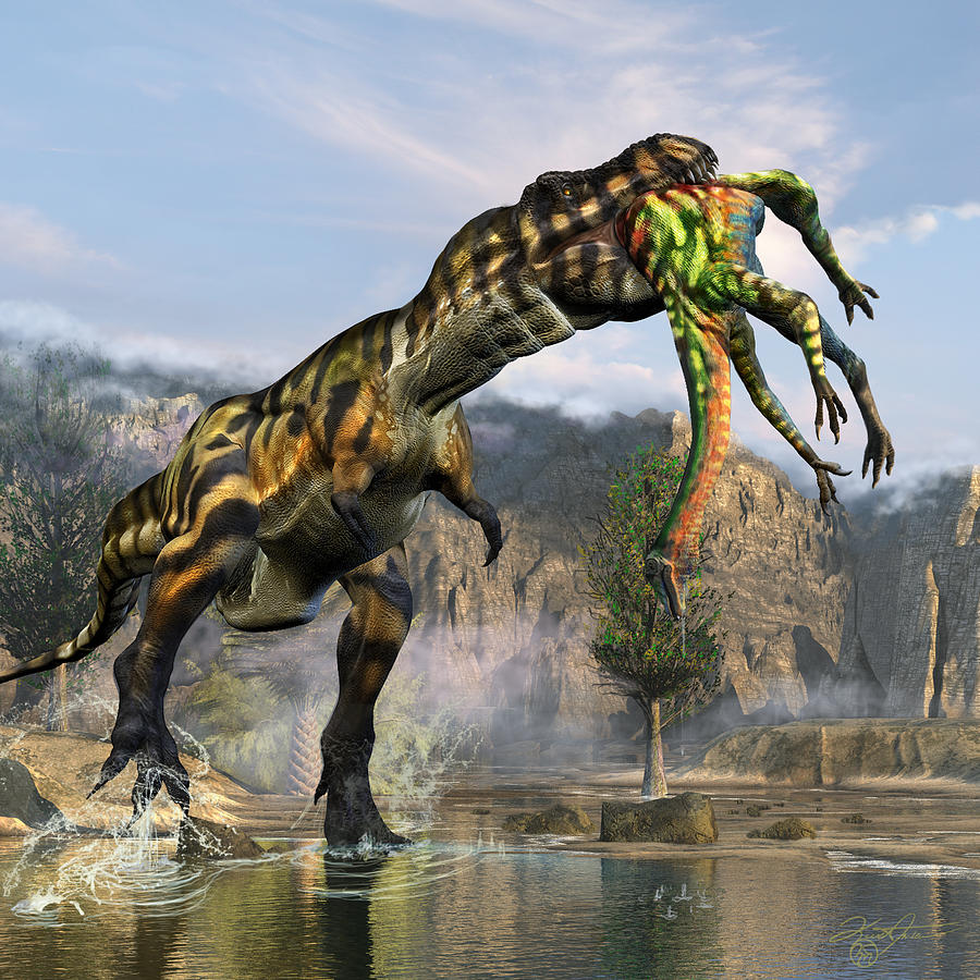 Prehistoric Digital Art - T-Rex Appetizer by Kurt Miller
