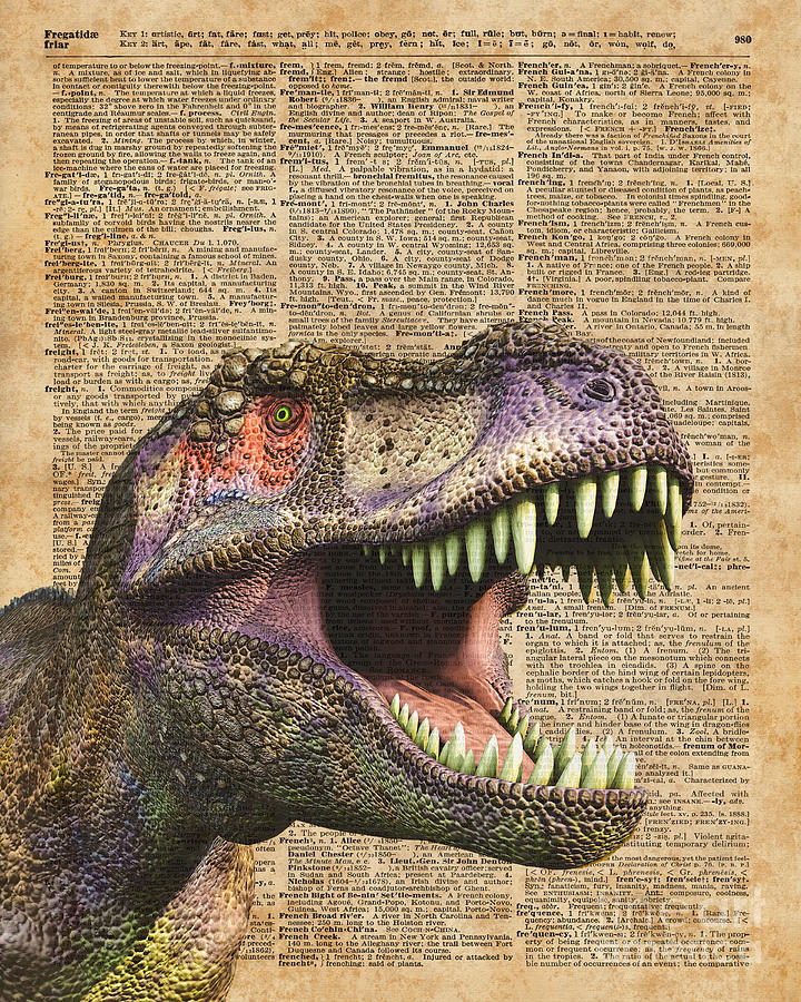Dinosaur Digital Art - T-Rex,Tyrannosaurus,Dinosaur Vintage Dictionary Art by Anna W