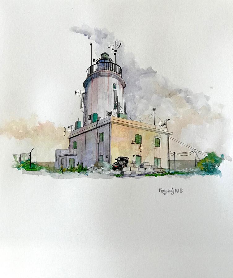 Ta Giordan Lighthouse Painting by Ray Agius