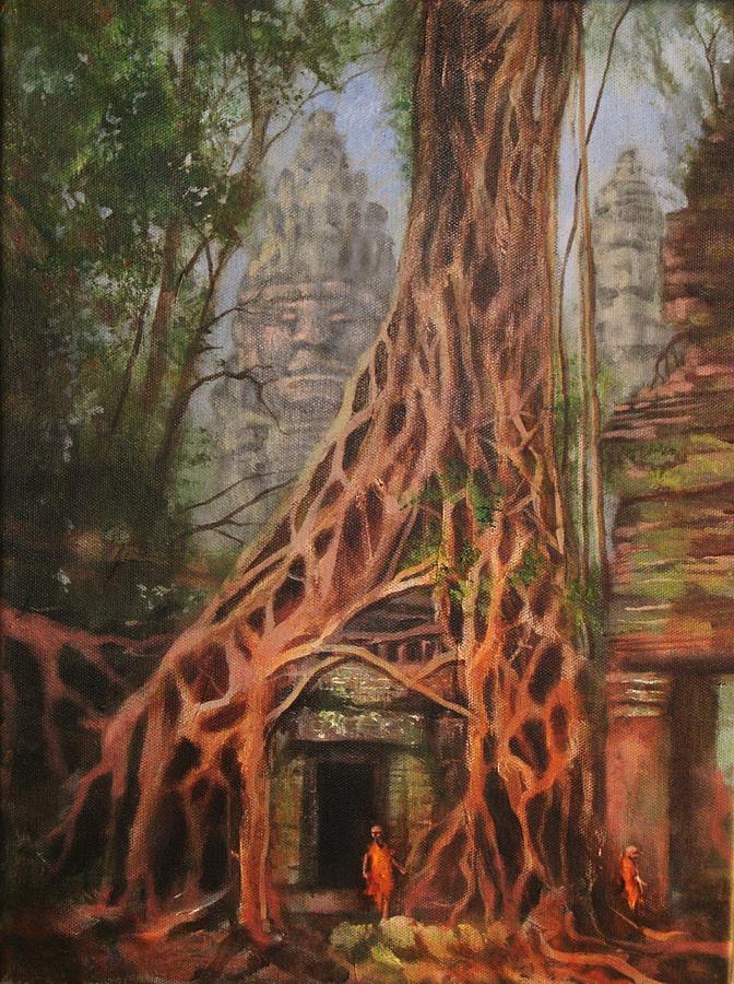 Ta Prohm Cambodia Painting by Tom Shropshire