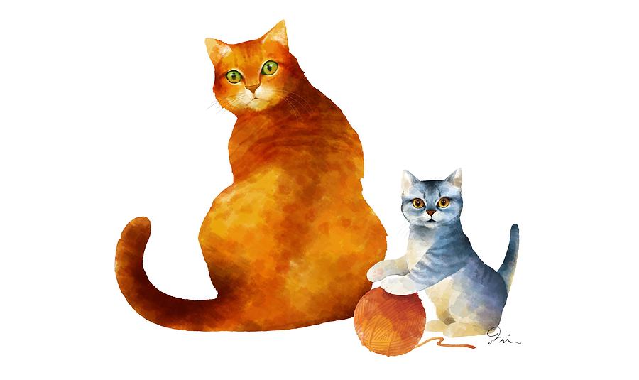 Cat Digital Art - Tabby Cat and Kitten by Trevor Irvin