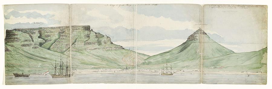 Table Mountain And Cape Town Seen From The Sea, Jan Brandes, 1787 Painting