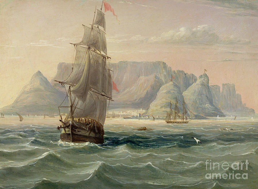 Table Mountain, Cape Town, from the Sea Painting by English School
