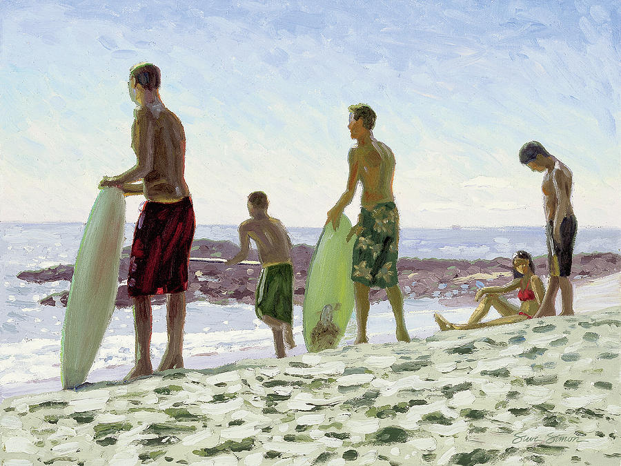 Table Rock Skimboarders Painting by Steve Simon