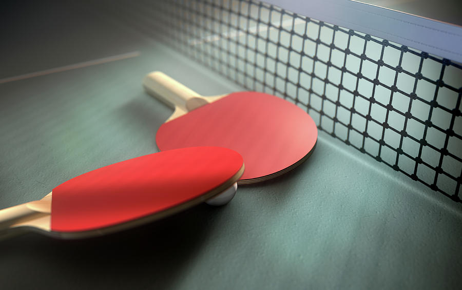 Tennis Digital Art - Table Tennis Table And Paddles by Allan Swart