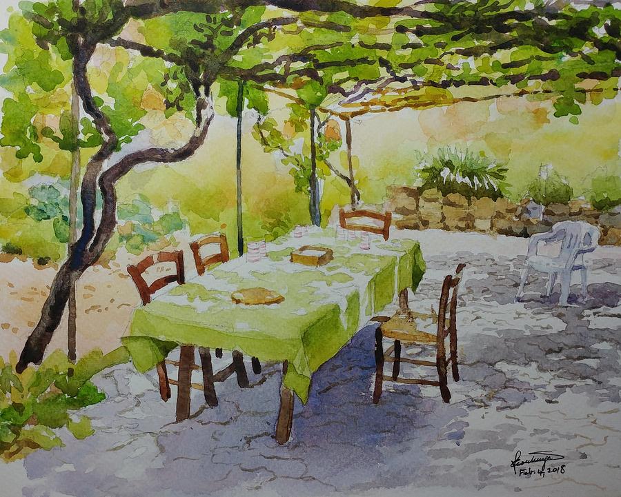 Table under vine Painting by Ghazi Toutounji