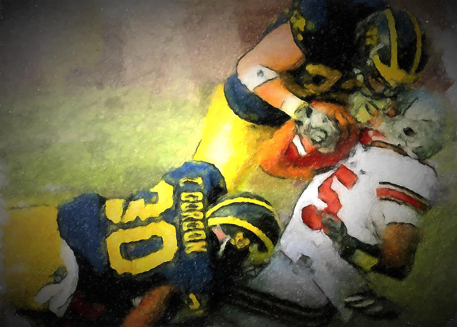 University Of Michigan Painting - Tackle Ohio State by John Farr