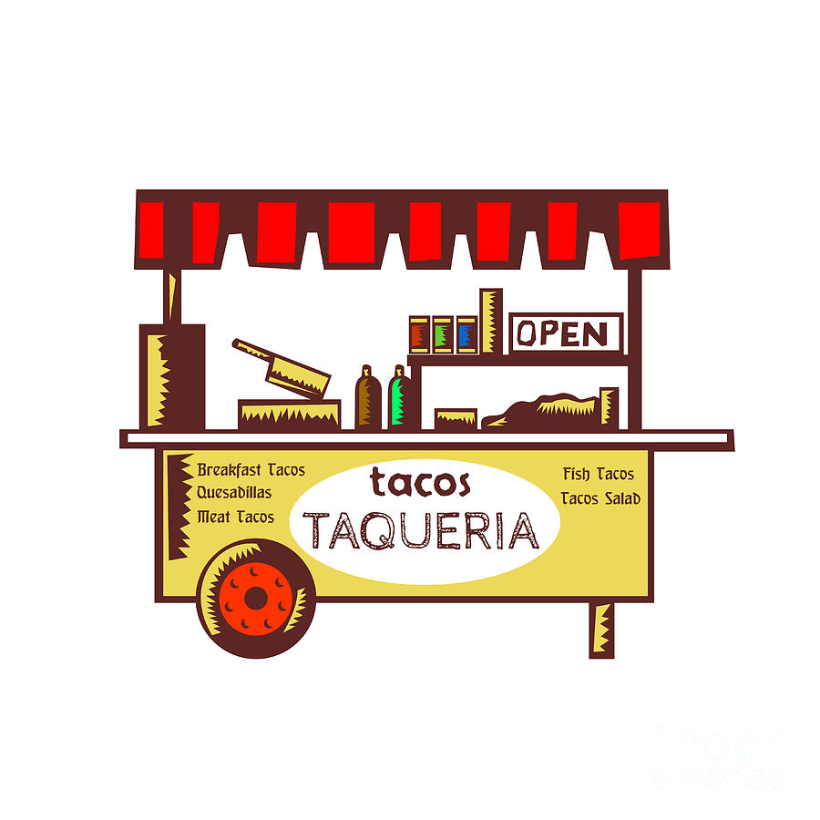 Bottle Digital Art - Taco Stand Taqueria Stand Woodcut by Aloysius Patrimonio