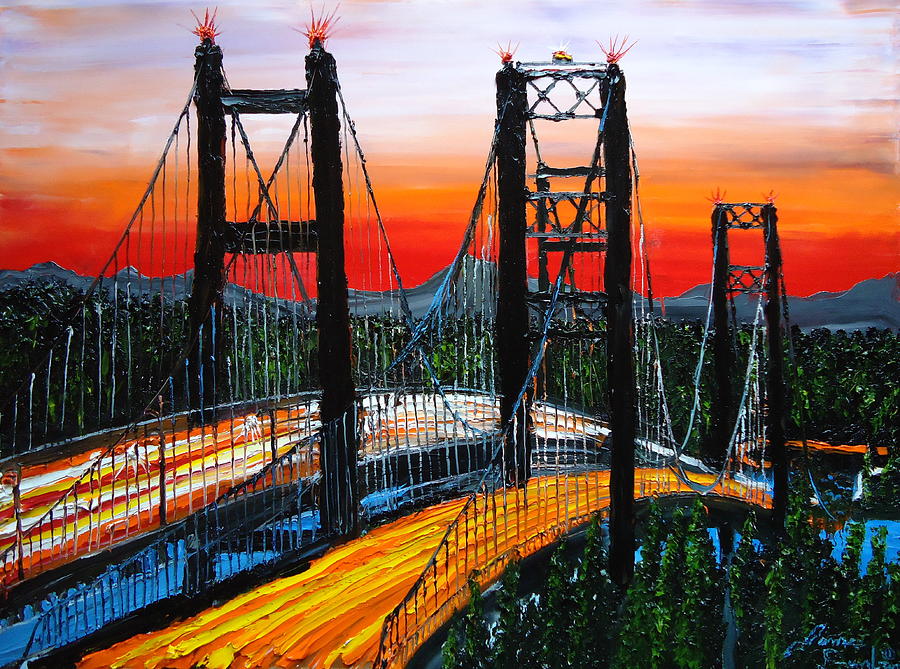 Tacoma Narrows Bridge AT Sunset 1 Painting by James Dunbar