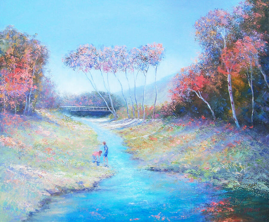 Autumn landscape painting, Tadpoling by the river Painting by Jan Matson Autumn landscape painting, Tadpoling by the river Painting by Jan Matson