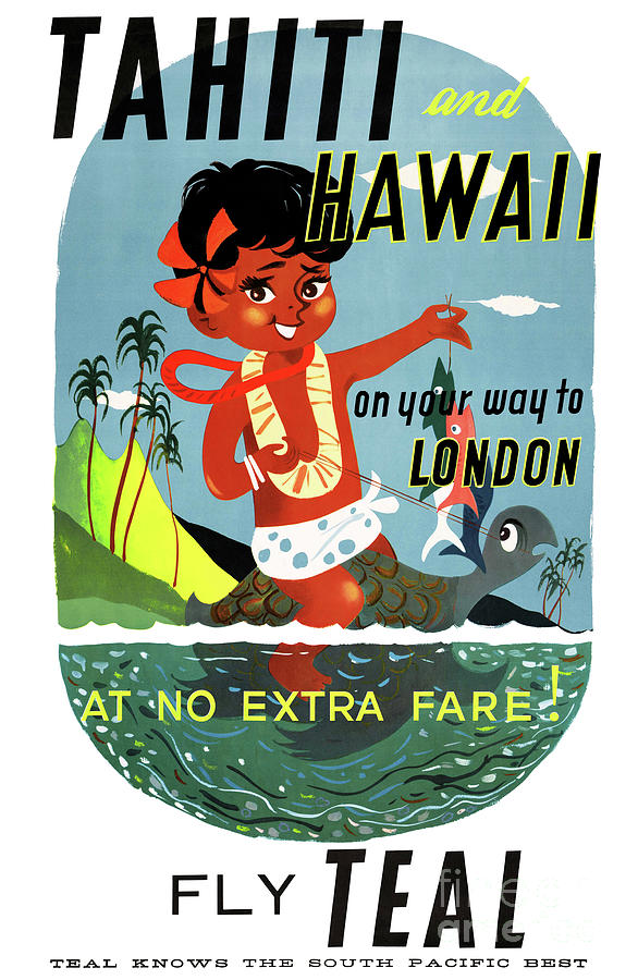 Tahiti Hawaii Vintage Travel Poster Restored Mixed Media