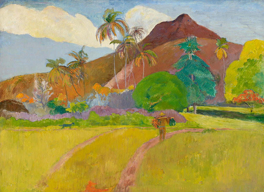 Tahitian Landscape, 1891.  Painting by Paul Gauguin