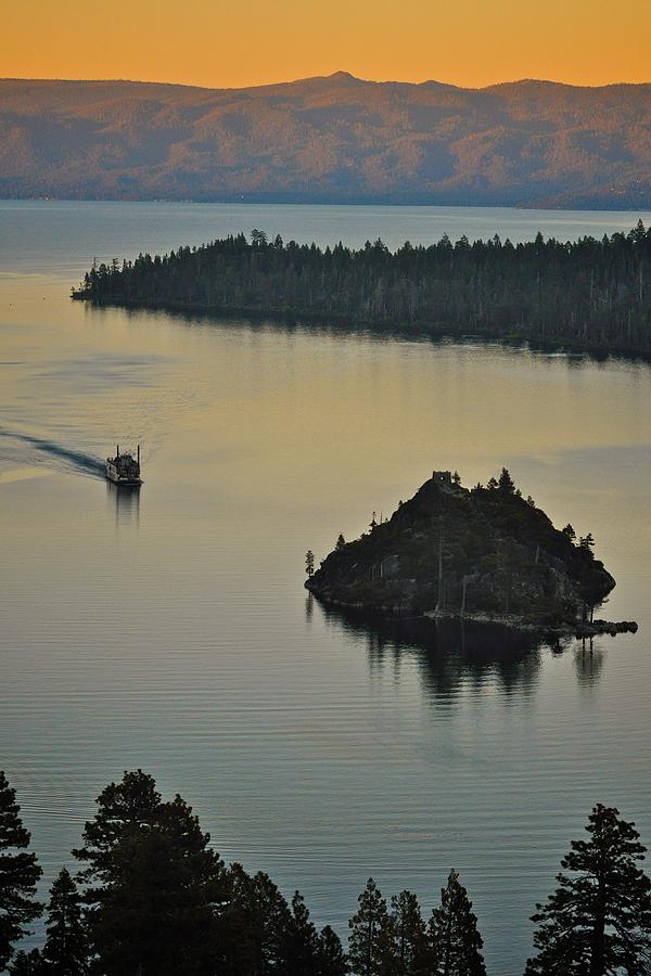 Tahoe Queen steaming into Emerald Bay Photograph by Matt MacMillan