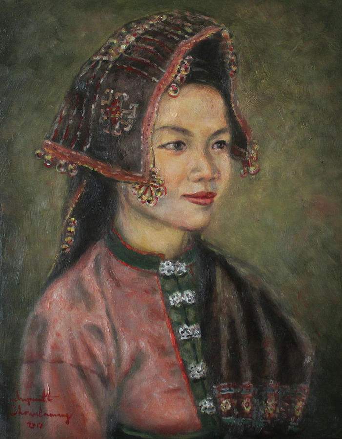Tai Dam in Festive Costume Painting by Sompaseuth Chounlamany