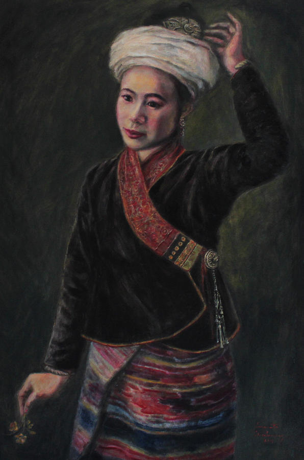 Tai Lue Lady Painting by Sompaseuth Chounlamany