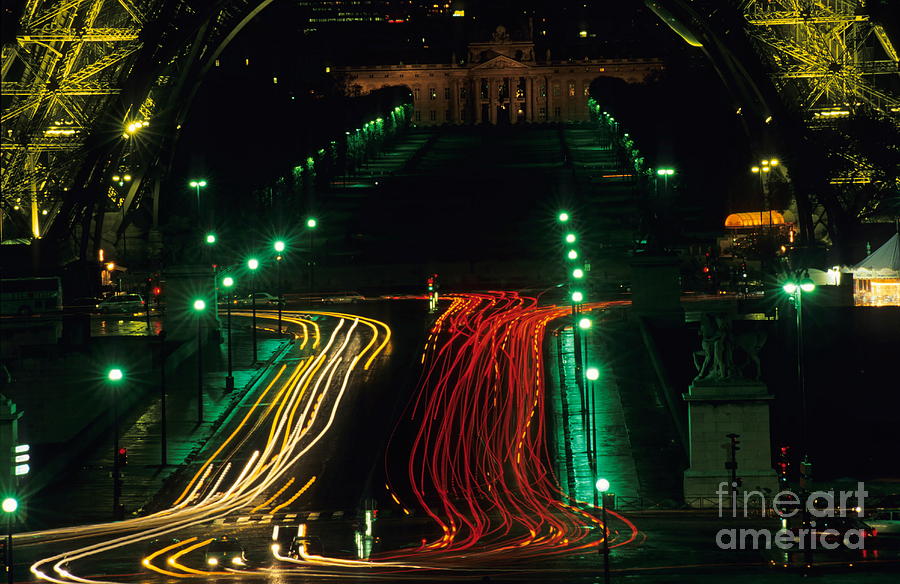 Tail lights at feet of Eiffel Tower by night Photograph by Sami Sarkis Photography Tail lights at feet of Eiffel Tower by night Photograph by Sami Sarkis Photography