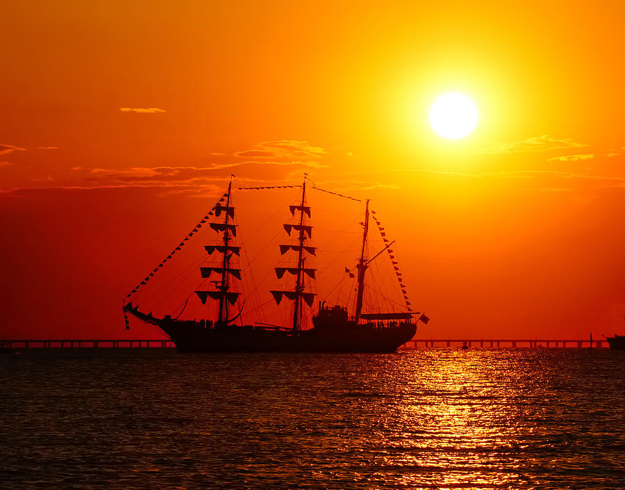 Tail Ship on Chesapeake Bay at Sunset Photograph by Alan Hutchins
