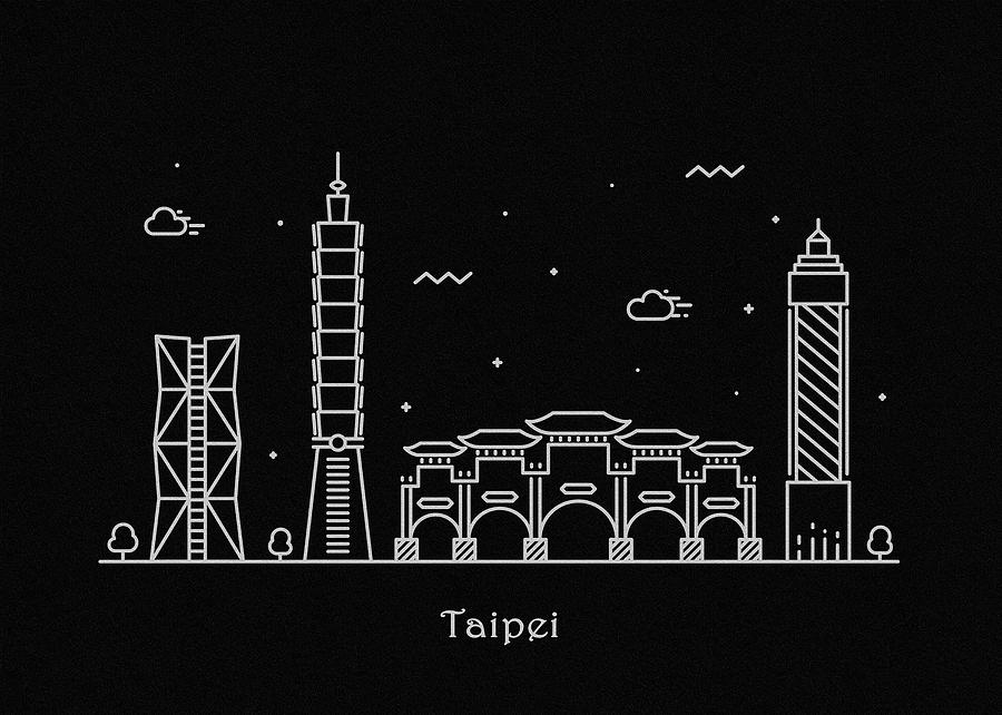 Black And White Drawing - Taipei Skyline Travel Poster by Inspirowl Design