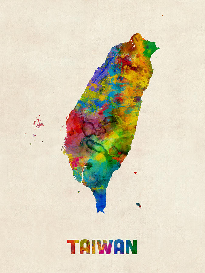 Watercolour Digital Art - Taiwan Watercolor Map by Michael Tompsett