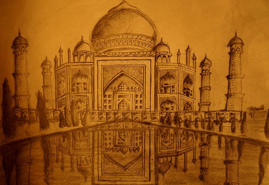 Taj mahal india hand drawn isolated on white Vector Image
