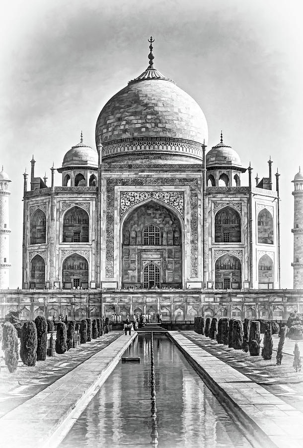 Taj Mahal - Paint bw Photograph by Steve Harrington
