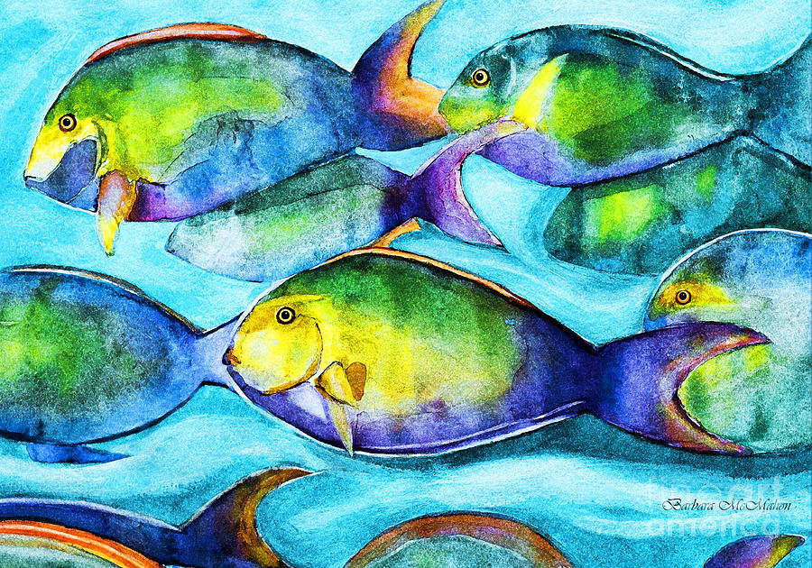 Fish Painting - Take Care of the Fish by Barbara McMahon