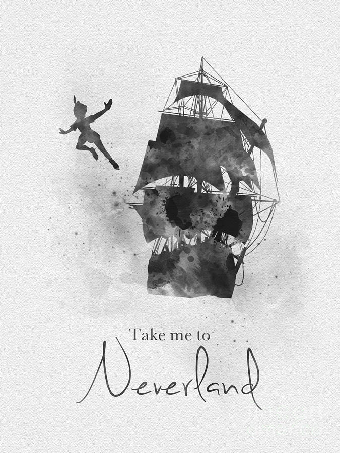 Take me to Neverland Black and White Mixed Media by My Inspiration