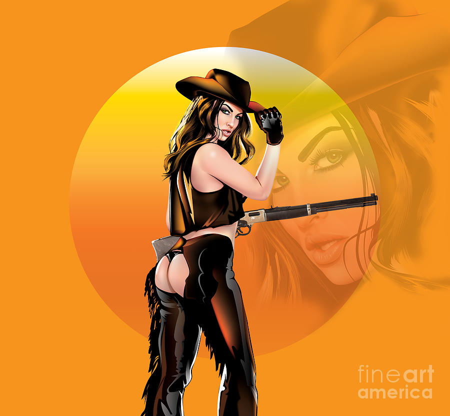 Pin-up Digital Art - Wild west pin-up by Brian Gibbs