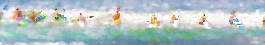 Take Your Marks Sea Kayak Racing Watercolor Panorama Digital Art by Scott Campbell