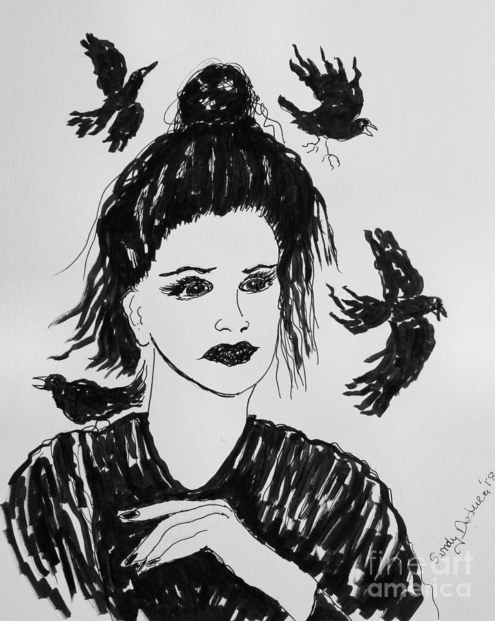 Tales of Blackbirds 2 Drawing by Sandy DeLuca