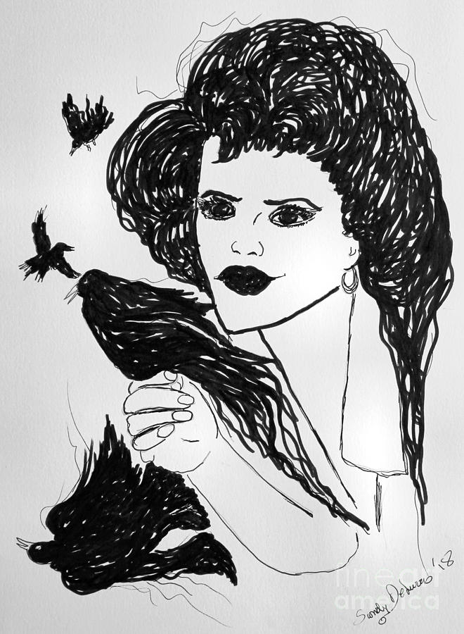 Tales of Blackbirds 3 Drawing by Sandy DeLuca