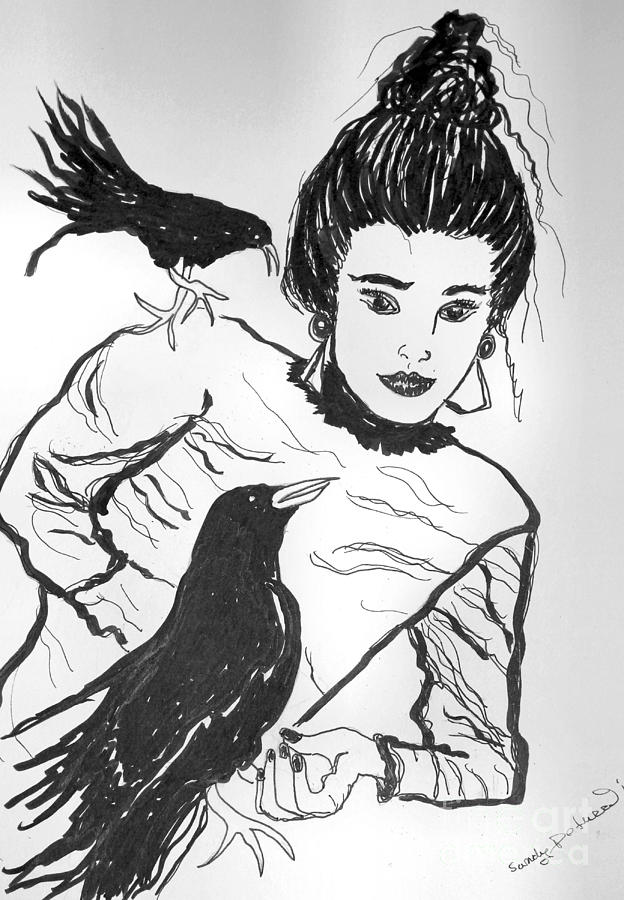 Tales of Blackbirds Drawing by Sandy DeLuca
