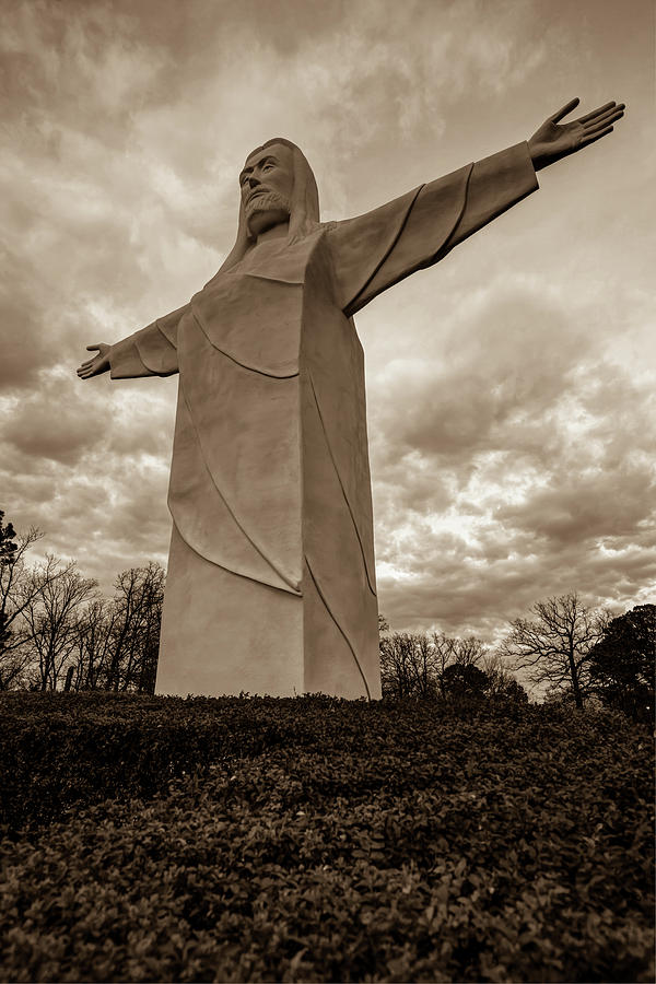 Tall Jesus Christ Statue - Eureka Springs Arkansas - Sepia Edition Photograph